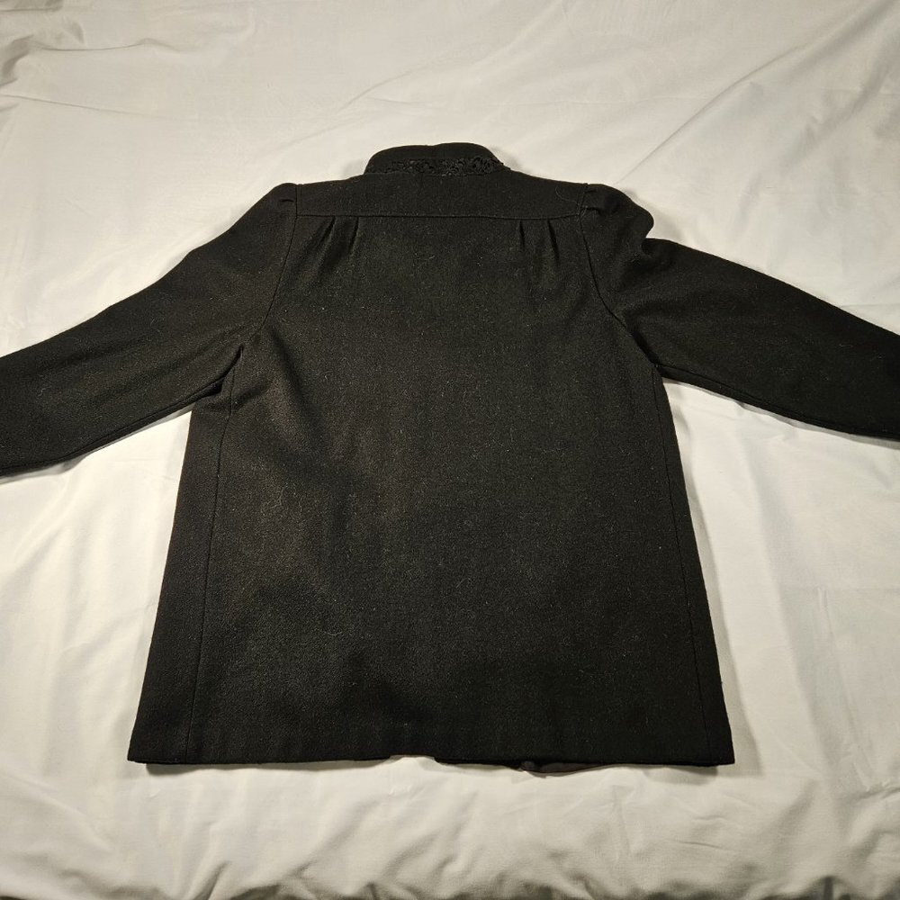 Julia Klein 3 Button Black Pea Coat with Lace Collar Vintage with Shoulder Pads - Picture 10 of 13